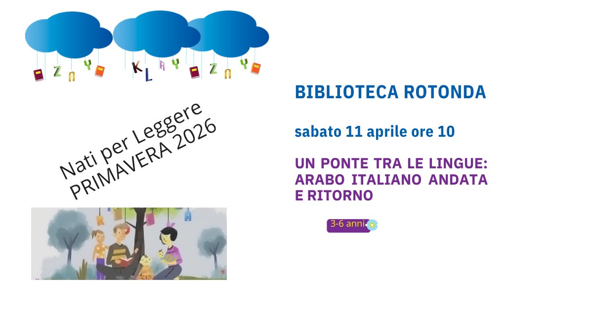 🌉 Un ponte di storie!

Vi aspettiamo sabato 11 aprile alle ore 10 a #Rotonda per “Un ponte tra le lingue: arabo–italiano andata e ritorno”.

Le volontarie Nati per Leggere leggeranno storie in lingue diverse, per bambini e bambine dai 3 ai 6 anni su prenotazione