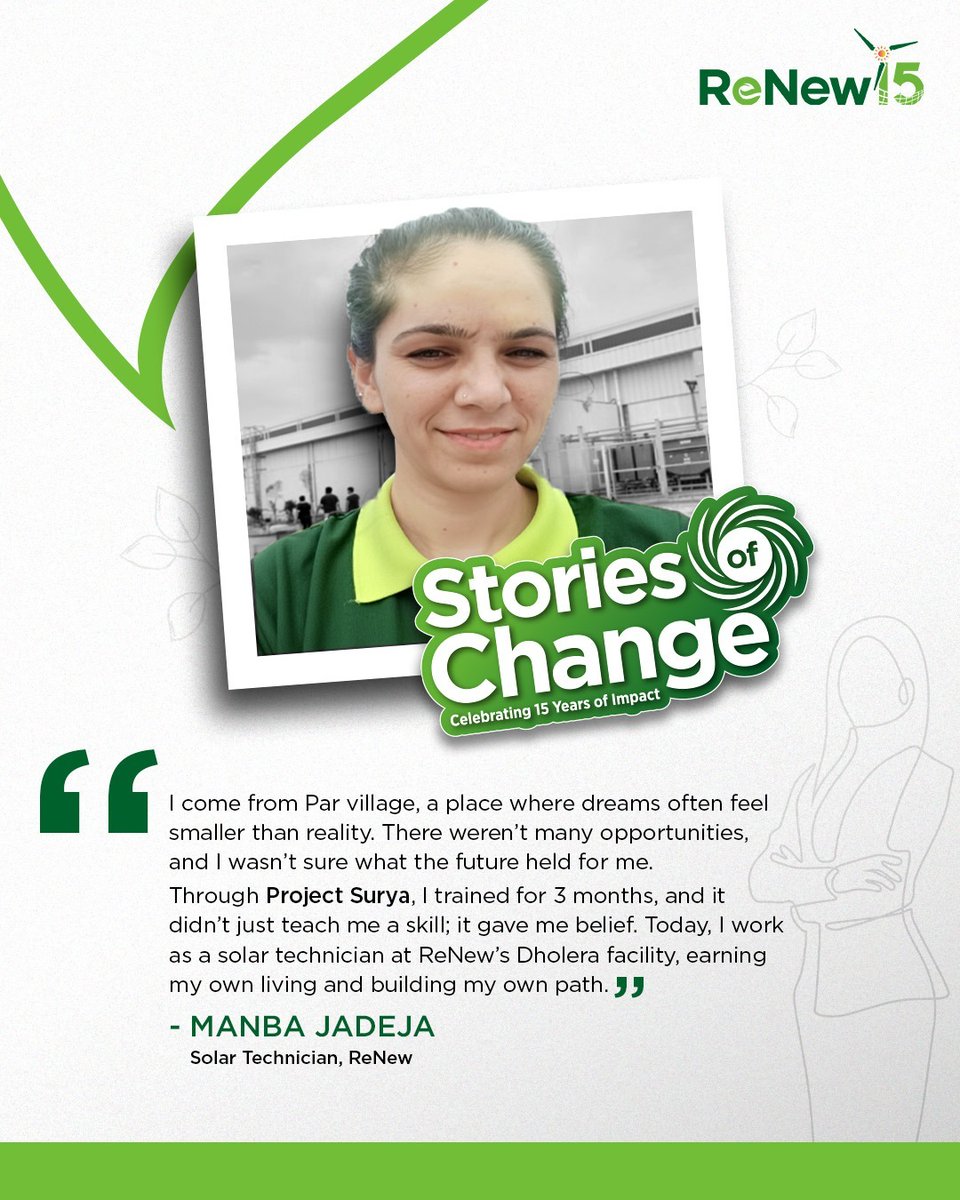 vnigamsinha's tweet photo. We often talk about the energy transition in terms of technology and capital.

But the real shift is about who gets to build it.

This Women’s Month, we’re sharing 15 Years, 15 Impact Stories—women working across solar and green infrastructure, shaping India’s clean energy future.

#ReNewTheFuture #15Year15ImpactStories #WomensMonth #WomenInSTEM