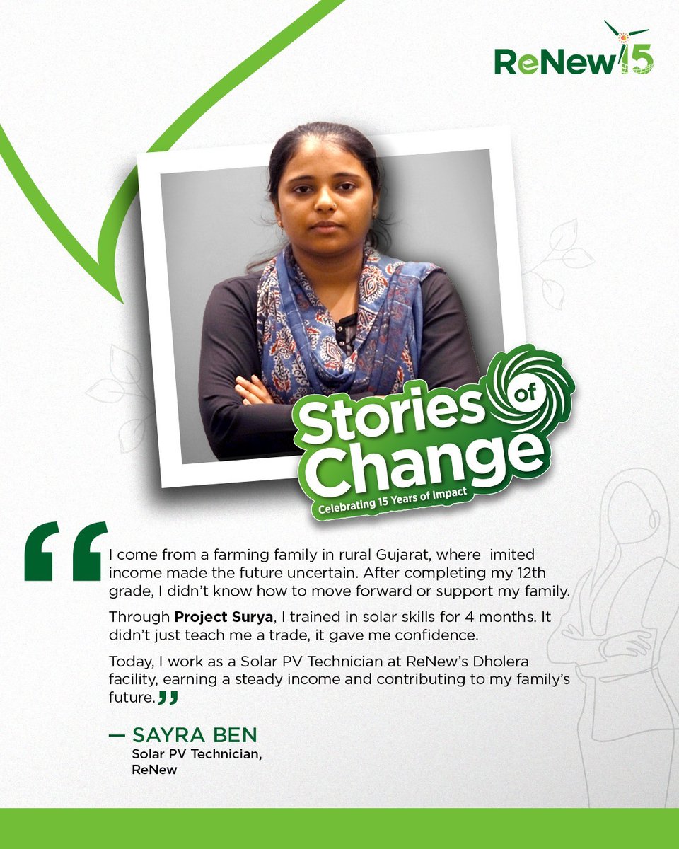vnigamsinha's tweet photo. We often talk about the energy transition in terms of technology and capital.

But the real shift is about who gets to build it.

This Women’s Month, we’re sharing 15 Years, 15 Impact Stories—women working across solar and green infrastructure, shaping India’s clean energy future.

#ReNewTheFuture #15Year15ImpactStories #WomensMonth #WomenInSTEM
