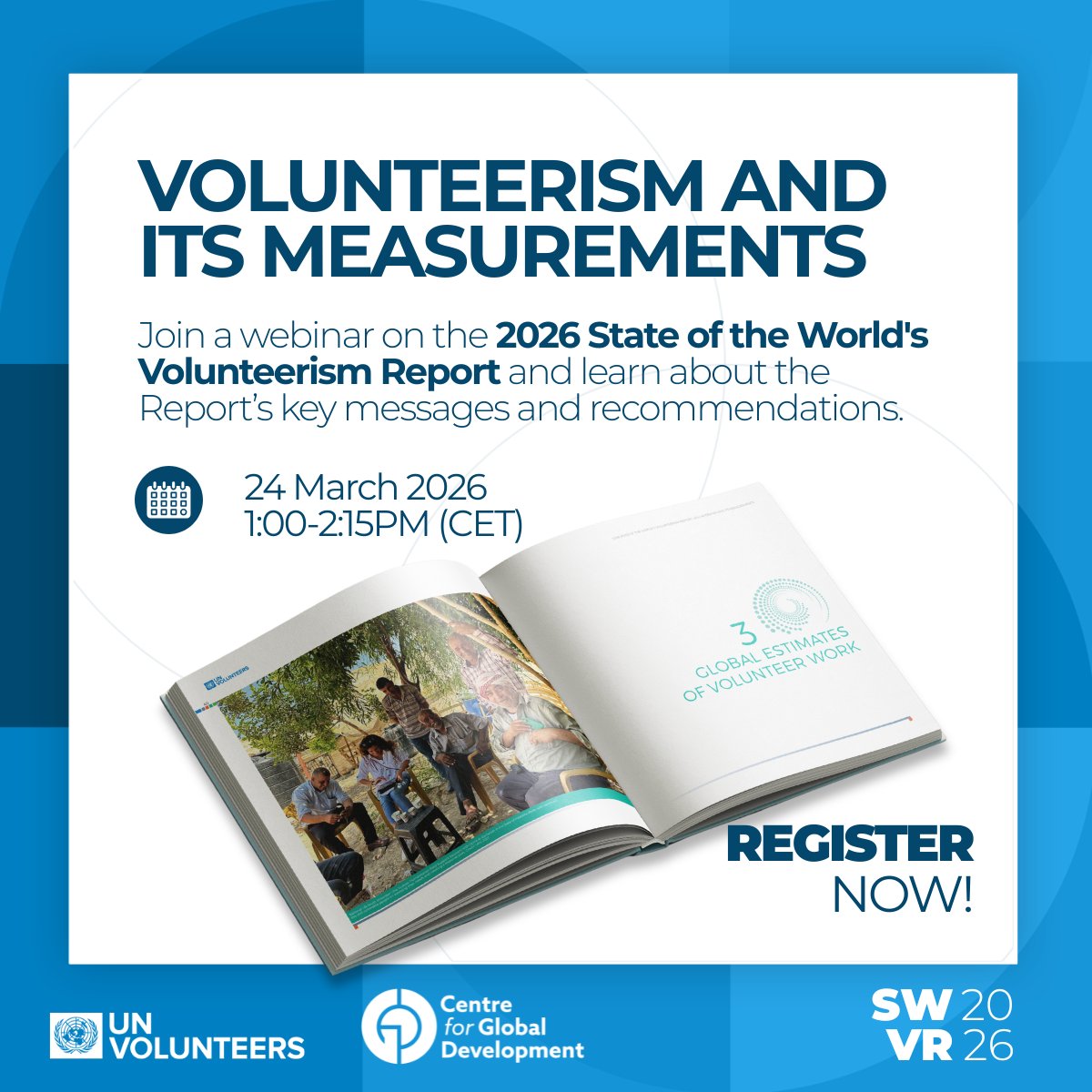 UNVolunteers's tweet photo. 📢 Only 4 days to go 📢

Every month, 2.1 billion people volunteer. Yet old ways of measuring it miss much of what they do.

#SWVR2026 is changing that.

Don’t miss the first Global Webinar: 
📅 24 March | 13:00–14:15 CET
🔗 Register: https://t.co/xmc5OxoUOV https://t.co/In8tFD9SpM