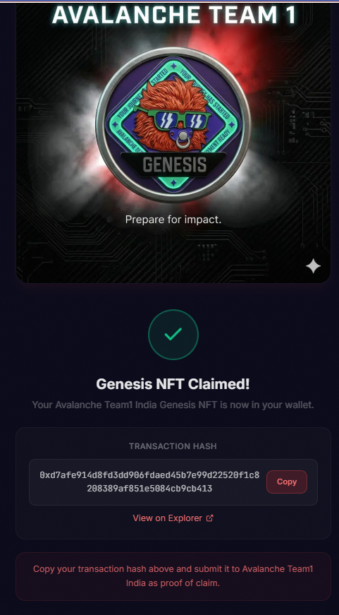 Suparna2612's tweet photo. From faucet → NFT mint → smart contract deploy ⚡
Successfully completed the Team1 × Avalanche India workshop!
Web3 journey just getting started 🔺🔥
Minted ✅
Deployed ✅
Shipped on Avalanche Fuji 🔺
Let’s build 🚀
@AvaxTeam1  @Avalanche_In https://t.co/F19DZaKEn6