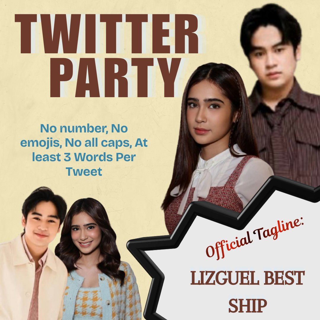 TRENDING PARTY STARTS NOW

Official Tagline:
LIZGUEL BEST SHIP

Reply "lizguel real ones "as many as you can with the official tagline.

Reminders: 
- No numbers 
- No Emojis 
- No All Capslock 
- At least three words per tweet  
- Must have at least 100 followers

#LizGuel |