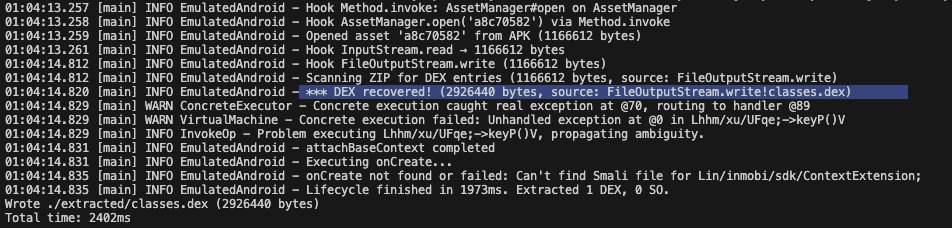 Inspired by JEB, I forked Simplify’s smalivm to perform concrete execution for string decryption and automatic unpacking. The results look promising. Combined with Unidbg for native emulation, this will eventually become a Jadx plugin.
