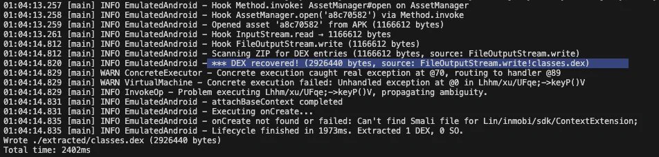 Succesful emulation result for automatic unpacking