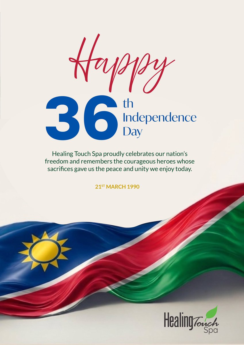 Celebrating 36 years of freedom, unity, and strength 🇳🇦✨
Today we honor our past, cherish our present, and look forward to a brighter future.
Happy Independence Day, Namibia ❤️💙💚
#Namibia36 #IndependenceDay #HealingTouchSpa