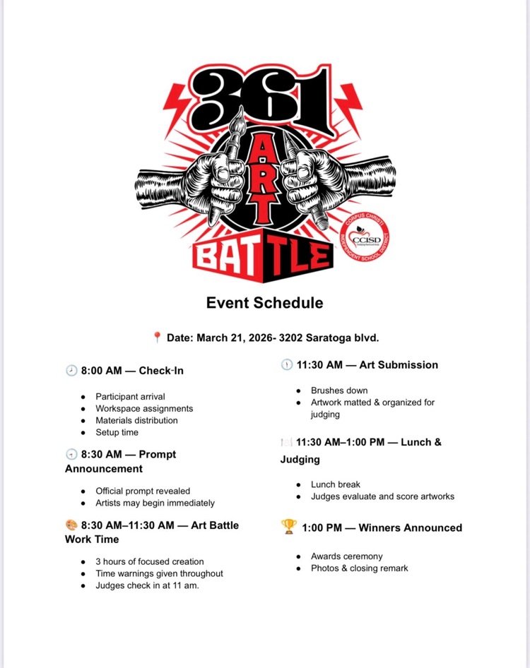 MM_BucNation's tweet photo. Good luck to our students participating in the 361 Art Battle!  Everyone is invited to attend and check out the talent in these young artists. https://t.co/6oRqLPwgT0