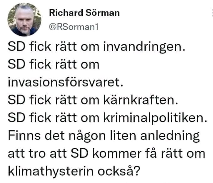 TinaSvensson08's tweet photo. @emmasofiastahl Sossarna 1994 som gjorde om ( = försämrade) pensionssystemet och samtidigt skrev avtal med muslimska rådet och öppnade gränserna. Sen sa man att det var pensionsräddare som kom. 
SD visste att det var en lögn hela tiden. Rösta rätt i höst. https://t.co/mPkW5BcesM