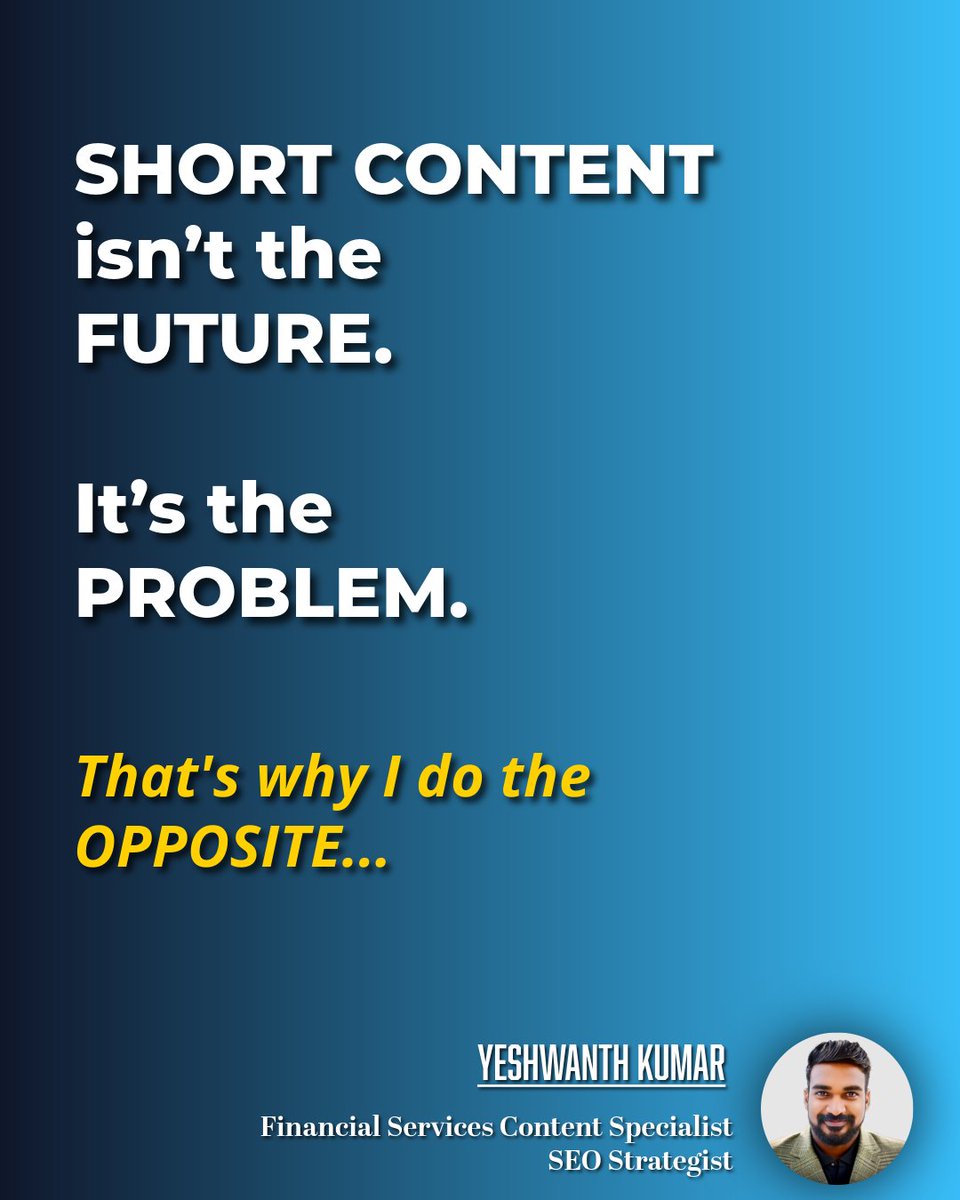 Yesh_1_th's tweet photo. Everyone is trying to write shorter content for AI.

That’s exactly why they’re losing VISIBILITY... https://t.co/81Ni2rZ3dl