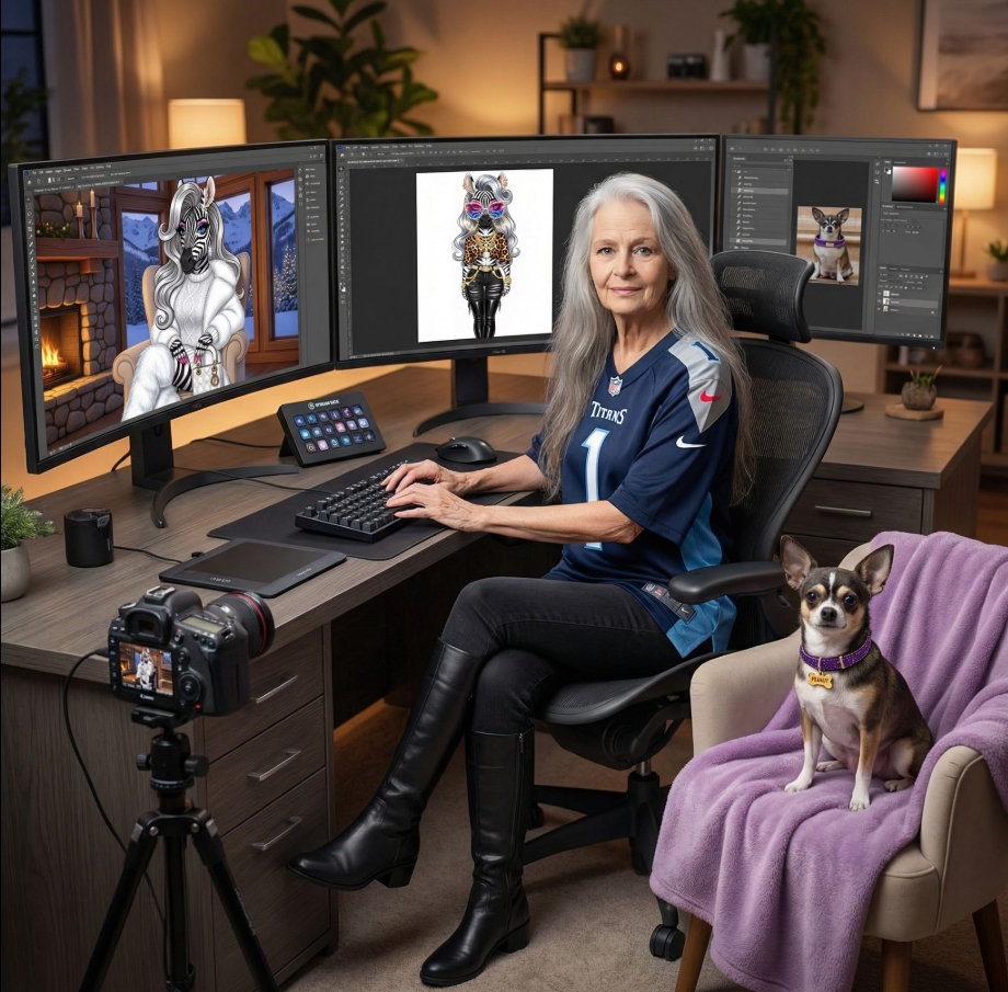 I have a lot of new followers, If I miss following you back let me know.  Hello to all the Titan's fans, a little about me, I'm the Crazy Lady.  I'm a graphic designer and love doing Titan things.  The Chihuahua sitting next to me is Peanut and she is my boss. I've been a fan