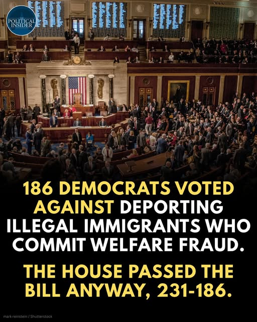 Karens75134682's tweet image. Doesn't this even bring a thought of why Dem's tried to vote this down?

186 Democrats Stand with Criminals – Vote Against Deporting Illegal Immigrants Who Commit Welfare Fraud.
 In a disgraceful show of loyalty to illegal immigrants, 186 Democrats voted against deporting