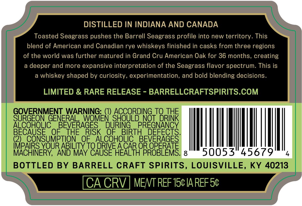 TheBourbonNews's tweet image. New Label Approval: Barrell Seagrass Toasted

#rye #whiskey
