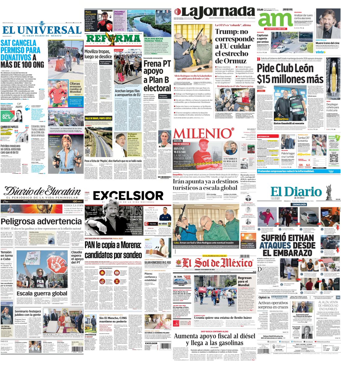 #PrimerasPlanas de los diarios más leídos en #México.
21 de marzo 2026.

Top 5 tendencias:
#FairOpportunitiesForENHYPEN 
#BTS_ARIRANG 
#BTSLiveonNetflix 
#PROTECT_OUR_SEVEN 
#LET_ENHYPEN_CREATE