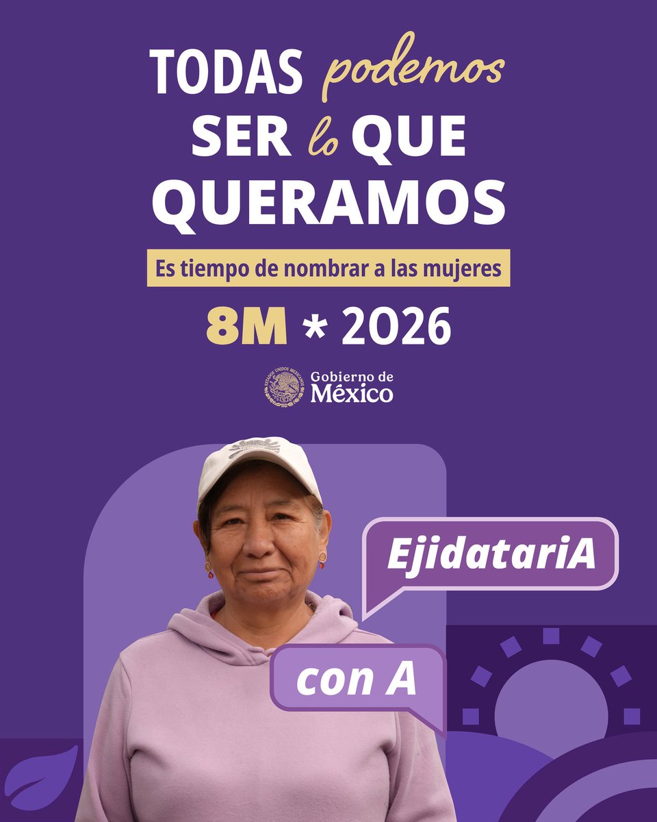 alimenbienestar's tweet image. 👆🏾 En cada comunidad hay mujeres que sostienen la vida y transforman el presente. Nombrarlas es reconocer su trabajo, su identidad y su derecho a ocupar todos los espacios.

Las ejidatariAs #ConA cultivan la tierra, defienden su territorio y mantienen vivo el campo.🌱💜
