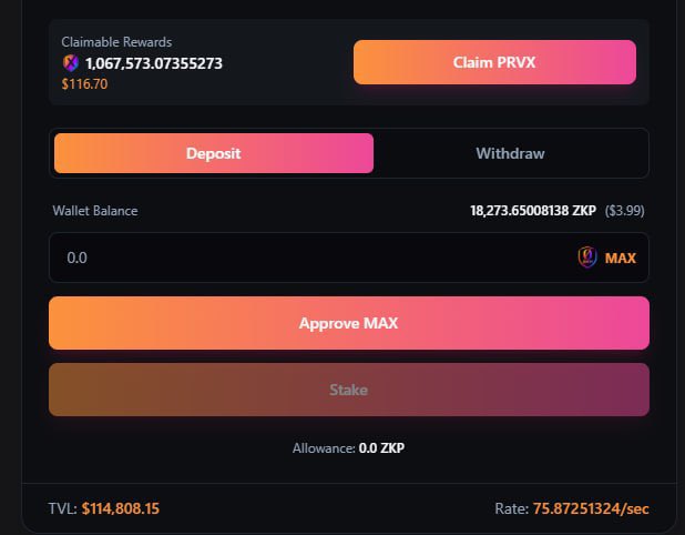 thedarkscorpio_'s tweet photo. There is a real and legitimate $PRVX printer on PulseChain, and it’s taking the ecosystem by storm. I don’t say this lightly because what I’m showing here is my own personal yield that I’ve made in just shy of one week. Proven real DeFi tech supporting the $PRVX token, and its name is $ZKP @ZKPonPulse. A real die hard community that works for their bags and earns their $PRVX yield. One day at a time, the possibilities are endless and it’s just the beginning!

Welcome to Zero Knowledge Printer $ZKP! Only on PulseChain!