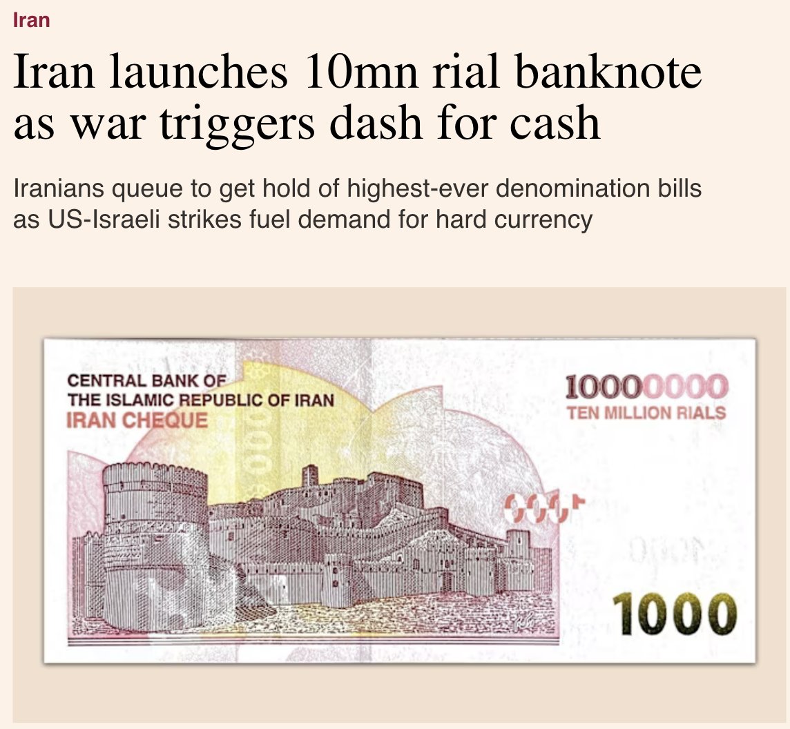 Iran has introduced a new 10 million rial banknote (~$7) as war-driven ...