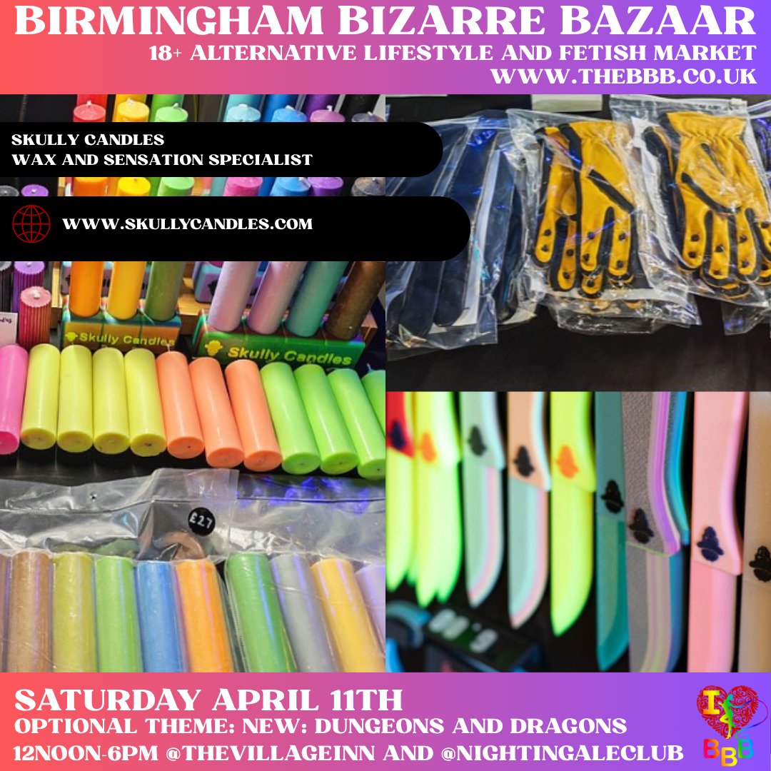 BBBAltFetBazaar's tweet photo. 🐲 April at BBB dives into Dungeons &amp; Dragons, where our traders bring treasures worthy of legends… and a little mischief. Featuring: @SkullyCandles 

🗓 SATURDAY 11th April 12–6PM
📍 VILLAGE INN / NIGHTINGALE CLUB
https://t.co/LV63CY9S8z https://t.co/bldiMYFieB