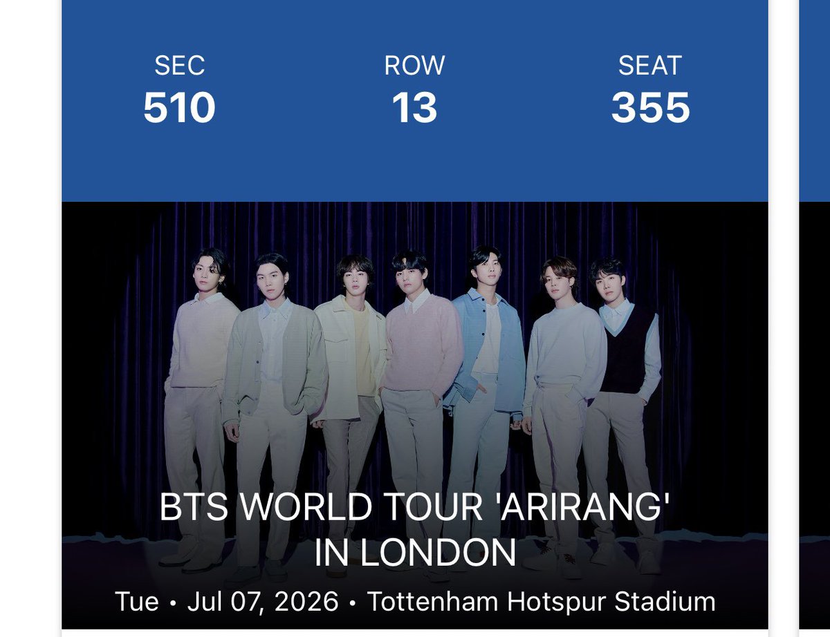berukoboss's tweet photo. Selling three BTS LONDON 7 July tickets two of them are next to each other in section 510 row 13. And the other one is in section 523 row 22. The only reason I’m selling is we found better tickets for Madrid. DM me if you are interested. #bts #ARIRANGISHERE #london #BTS_SWİM https://t.co/IYUC0D5UAx