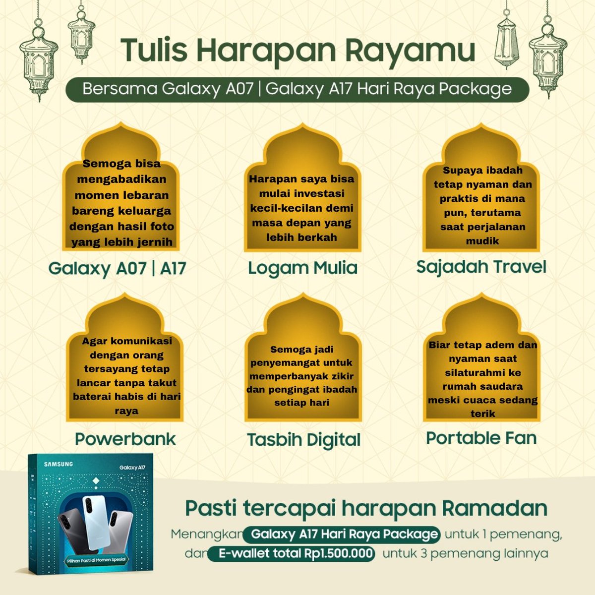 obogh's tweet photo. @samsungID Harapan raya ku bersama galaxy a17 hari raya package #TulisHarapanRayamu #GalaxyA07 #galaxya17 #TercapaiHarapanRamadan https://t.co/fo0jORgfqp