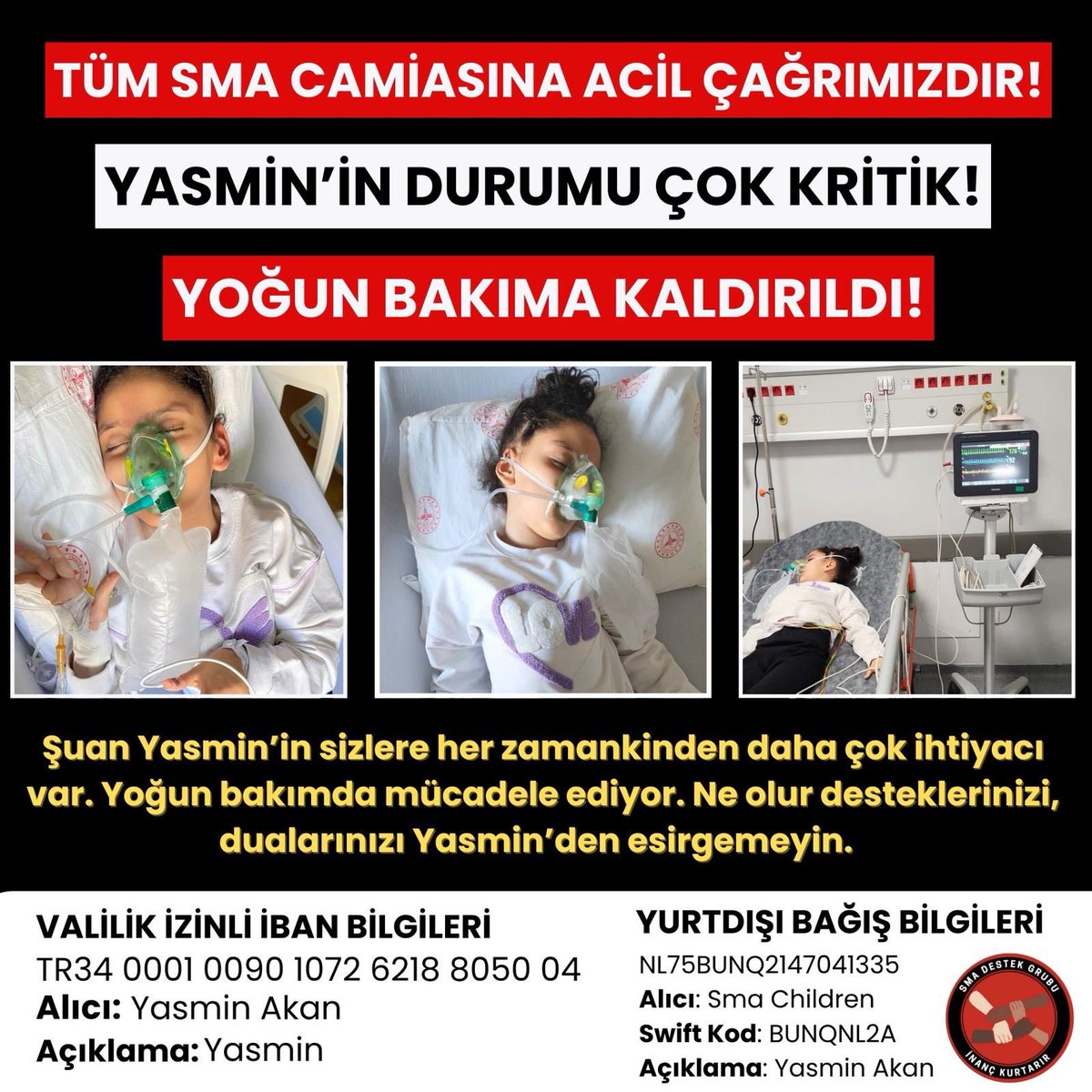 YASMİN İÇİN DUA VE DAYANIŞMA VAKTİ!
Canımız evladımız Yasmin'in durumu șu an çok kritik. Maalesef yoğun bakıma kaldırıldı. Vücudu tedavilere cevap vermekte zorlanıyor, solunumu güçleşti ve kanındaki enfeksiyon değeri çok yüksek seyrediyor.#NevruzTürkünBayramıdır Ferdi