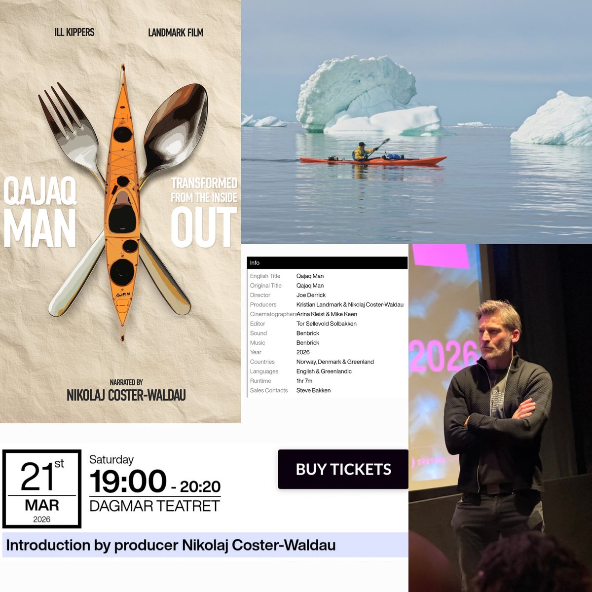 NinaNorlund's tweet photo. Soon, it's time for the fourth screening of 'Oajaq Man' at chp:dox & producer Nikolaj Coster-Waldau will do an introduction. Tickets are available
π· credits: cph:dox, Kristian Landmark
#QajaqMan #JoeDerrick #MikeKeen #NikolajCosterWaldau #ILLKippers #LandmarkFilms #CPHDox https://t.co/A5RbskbpEk
