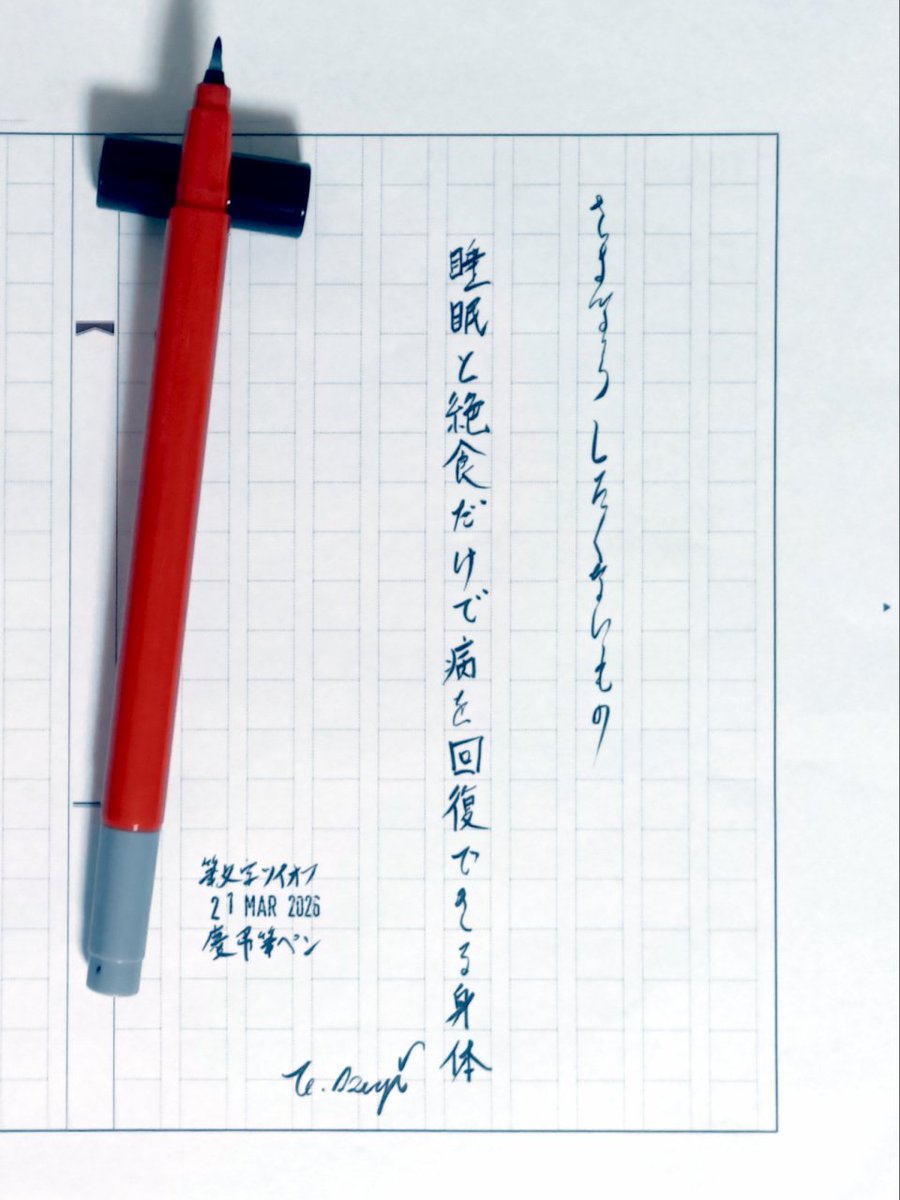 日付が変わって夜も更けて、終わってしまったが月イチのお楽しみ #筆文字ツイオフ で今日の一日一書。

「さよならしたくないもの」…年をとってもこれが効くことには感謝してます。
ちなみに「さよならしたいもの」は「老化」です。
x.com/i/status/20322…