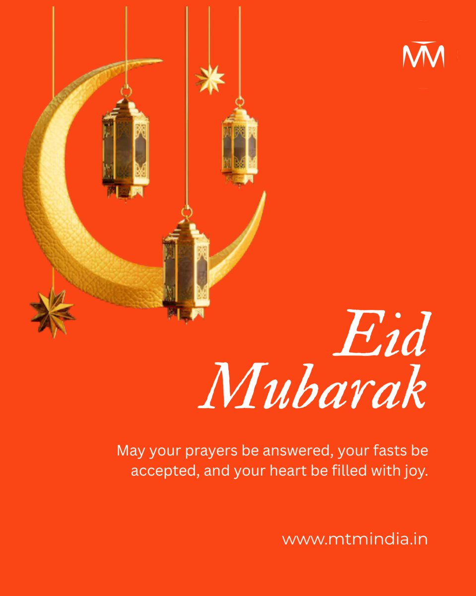 MTMSolutionsIN's tweet photo. Warmest greetings on Eid al-Fitr. 🌙 May this special day bring happiness, good health, and lasting prosperity to your life and business. Wishing you a beautiful and blessed Eid from #MTMIndia https://t.co/rLTcuB4YFd