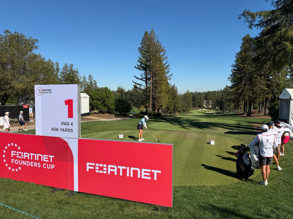 Fortinet's tweet image. ⛳️🏌️‍♀️ Round 3 teeing off!

The competition continues at the @LPGA Fortinet Founders Cup 2026. As the title sponsor, #Fortinet is bringing innovation to the forefront—on the course and across cybersecurity.

👉 Meet with our team to discuss the latest in cyber: