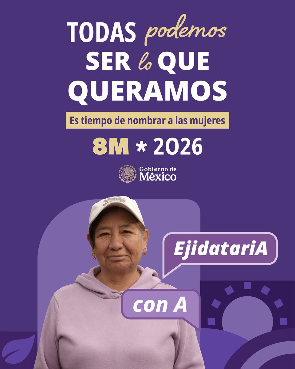 SEDATU_mx's tweet image. Obtener el título de EjidatariA no solo es un trámite, es garantía de autonomía, es seguridad sobre el patrimonio y es tener voz en la toma de decisiones en ejidos y núcleos agrarios. 

#SerLoQueQueramos #ConA
👩🏽‍🌾🌾💜