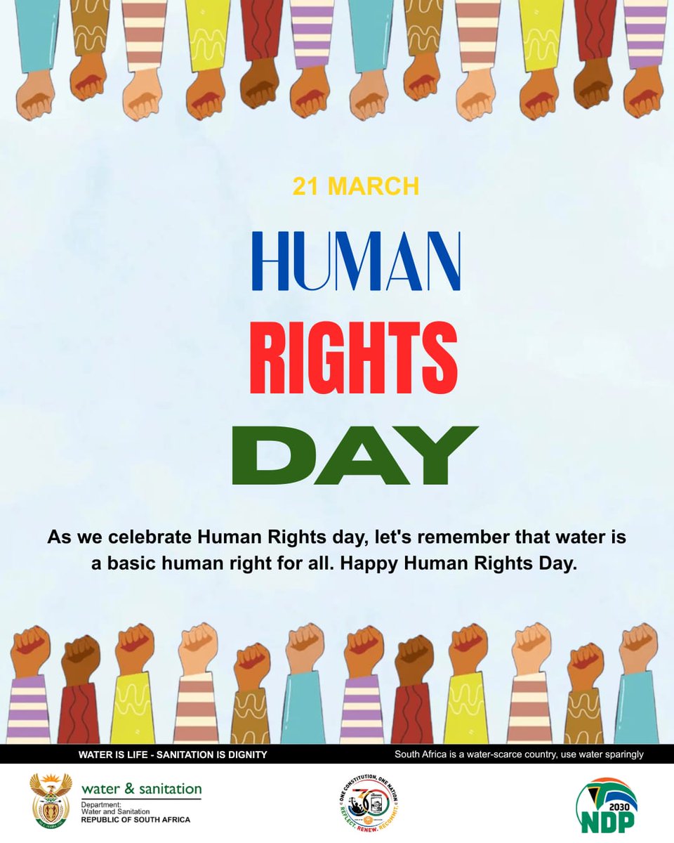DWS_RSA's tweet image. Today, we celebrate #HumanRightsDay, affirming that access to clean water is a fundamental human right for every South African. Let us use water wisely, for a water‑scarce nation demands responsible stewardship
#HumanRights #BillOfRights30 #WaterIsLife