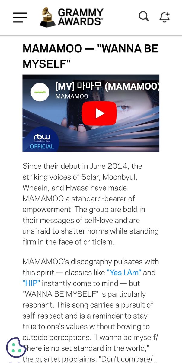 moodarada2's tweet photo. MAMAMOO's <Wanna Be Myself> mentioned in Grammy Awards article for "10 K-Pop Songs That Celebrate Women's Strength &amp; Authenticity"

#MAMAMOO #마마무 #solar #솔라 #moonbyul #문별 #wheein #휘인 #hwasa #화사

 📎https://t.co/LxosqSzwRo https://t.co/gyt1e55DyT