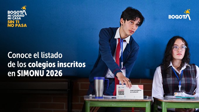 Educacionbogota's tweet photo. 🌎📑 ¡Ya puedes consultar el listado de los 188 colegios inscritos en #SIMONU 2026!
Conoce las instituciones que participarán en esta experiencia que fortalece el liderazgo y la participación estudiantil 👇
https://t.co/ppZHRjJTb2
#SimonuXSiempre https://t.co/0oiwJZAlaI