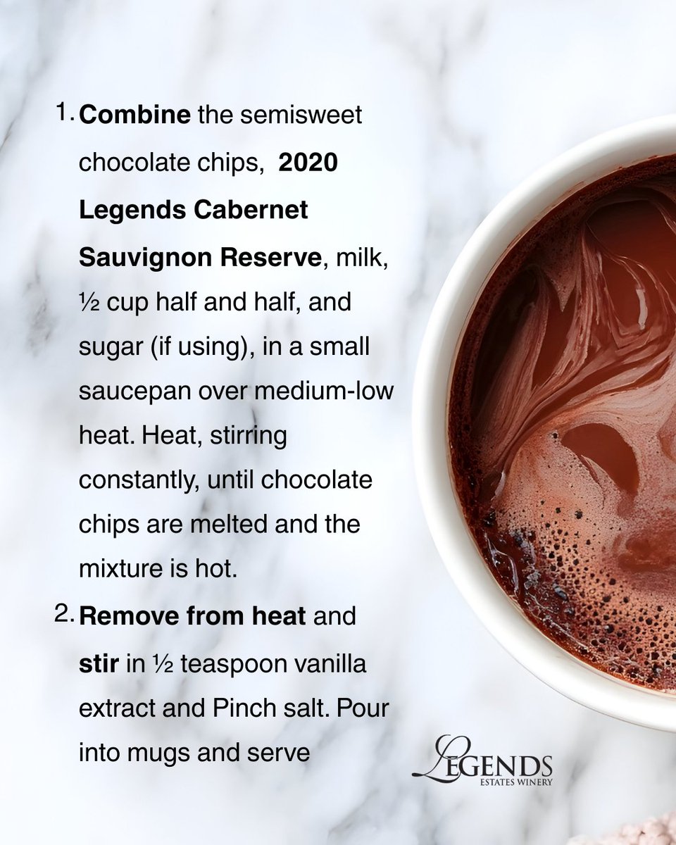 LegendsWinery's tweet photo. What are the cold weather favs? Red Wine and Hot chocolate? 🍫🍷
Winenot mix them up in one drink?

🍷👉 https://t.co/HMy4i58t9S https://t.co/PFOOqjEULd