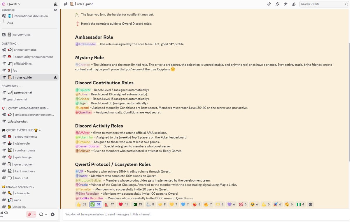 kajalbas23kd's tweet photo. If you’re grinding Discord roles, you definitely shouldn’t miss out on @QwertiAI.
🤫 #Pro_tip: Keep making transactions here 👇 https://t.co/7degLTd6L3
Use this link to get 15% bonus instead of 7% only
Join AMA, events, games to earn top secret #cryptan role!!
They have an honest, fully doxed team
I really appreciate how transparent they are
The project feels genuinely community-focused
It looks like Qwerti could make Discord grinding bullish again.
Both Discord_roles and the QwertiAI app_points are #incentivized
Roles are rewarded to active members only.
XP is set to be implemented starting Monday, 23 March 2026 so this is a great time to get involved.
This will help you stay ahead of others who aren’t taking advantage of it 😃
