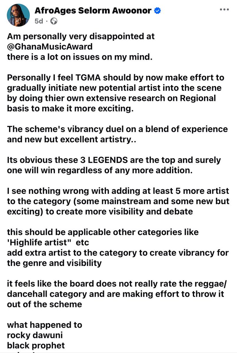 celotvgh's tweet photo. @afroages calls for equal spotlight at the Telecel Ghana Music Awards 🎤
The next big star could be anywhere. Do you agree?

#emergingartist #TGMA #CeloTV #MusicIndustry https://t.co/5V8UELqw5e