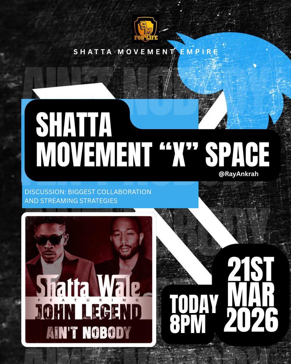 GhHybrid1's tweet photo. Don't miss tonight's space talk with @maqcoyreports.

Let's talk about Shatta Wale global feature with @johnlegend 

Follow @RayAnkrah0 https://t.co/Kjsyy2sIxD
