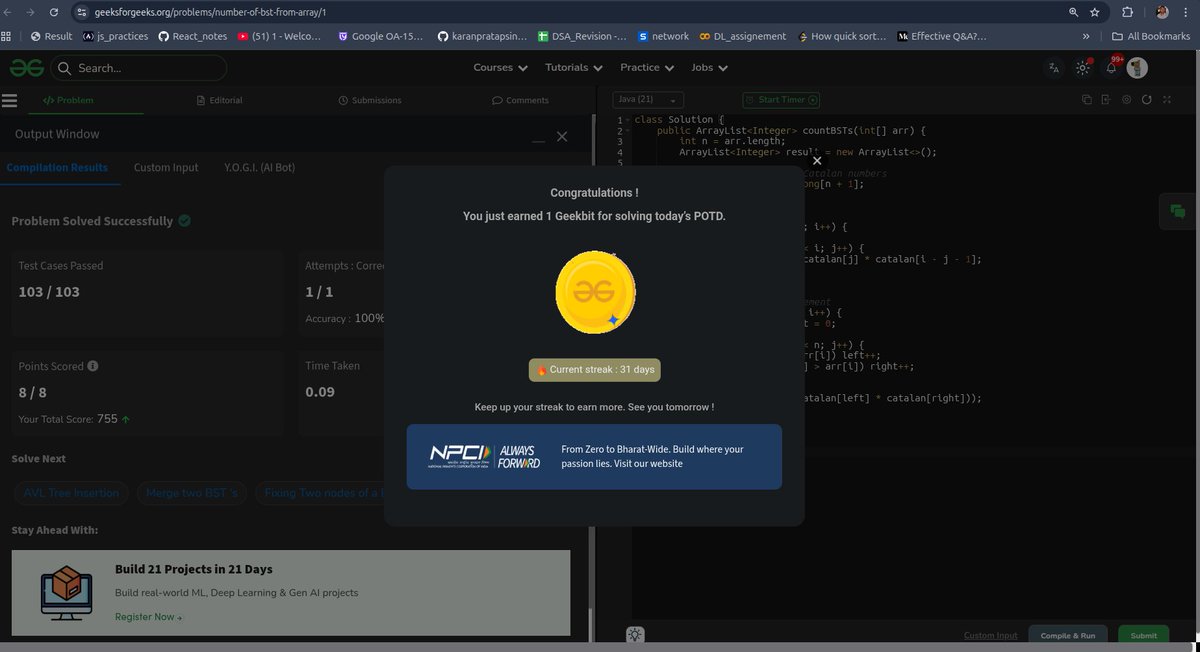 maxcoder143's tweet photo. Hey there today is my 31/60 problem solving at gfg. @geeksforgeeks @NPCI_NPCI #npci #geekstreak60 https://t.co/NFxsmeN3Y1