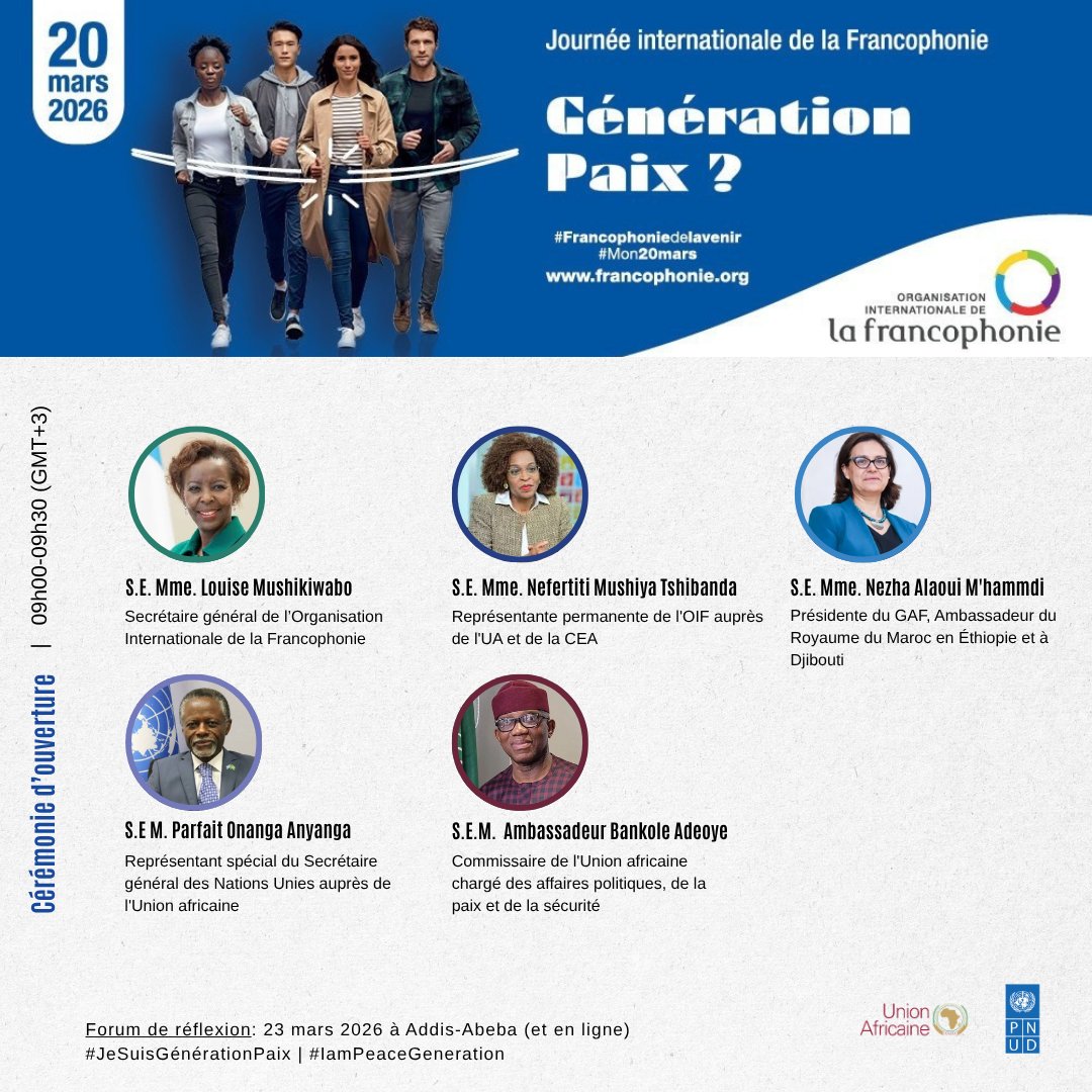 RPUA_OIF's tweet image. J-2 le Forum de réflexion " Génération Paix ? Contribution de la jeunesse pour un monde plus apaisé" en collaboration avec  @AUC_PAPS &amp;amp; @UNDPAfrica. Le Forum se tiendra à @_AfricanUnion dans la "Plenary Hall meeting room" du batiment Julius Nyerere. 

Le programme 👇