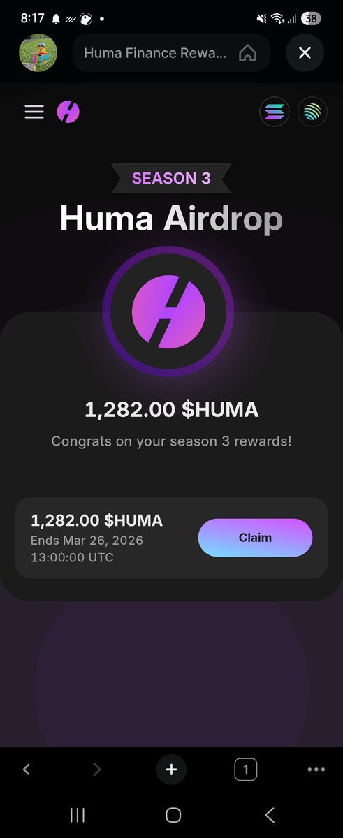 lutfiym's tweet photo. Reminder to claim your season 3 $HUMA airdrop. 
Claim and stack right away ☺️ https://t.co/RpTNj9DXxf