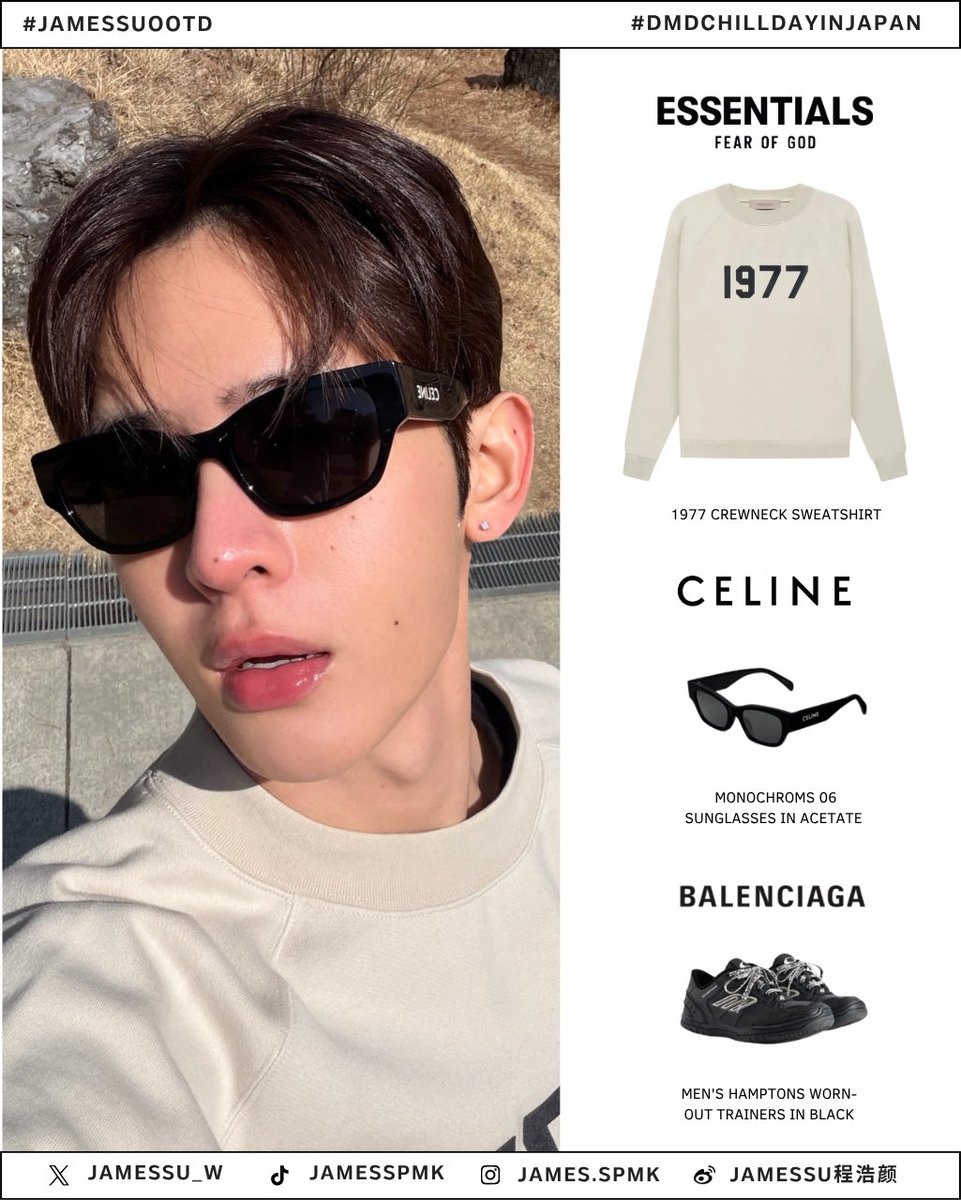 JamesSu_OOTD's tweet photo. ✿ #JamesSuOOTD 🤍

#JamesSu IN JAPAN 🌸

🧥 FEAR OF GOD ESSENTIALS I #fearofgodessentials 
🕶️ CELINE I @celineofficial
👟 BALENCIAGA I #Balenciaga 

📷X: @/Jamessu_w 

#DMDChillDayInJapan https://t.co/FV8mEg6k2Q