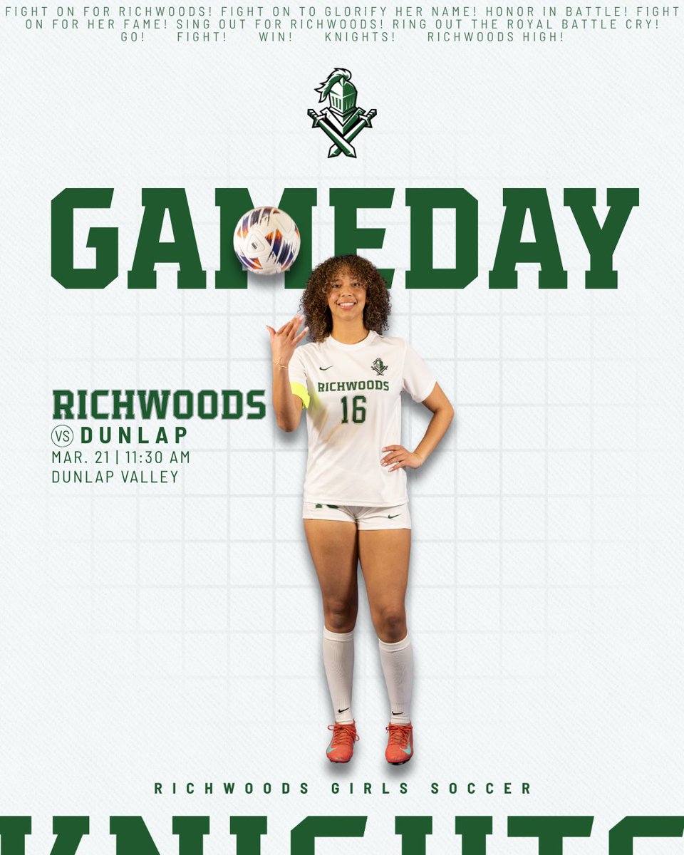 GAMEDAY
⚽: <a href="/RHSknightssocr/">RHS Knights Soccer</a>
🆚: Dunlap
⏰: 11:30 AM
📍: Dunlap Valley
⚔️: Ella Merritt-Ahanda

📸: Will Hudson

#FDCW | #weRrichwoods | #TheStandardOfExcellence