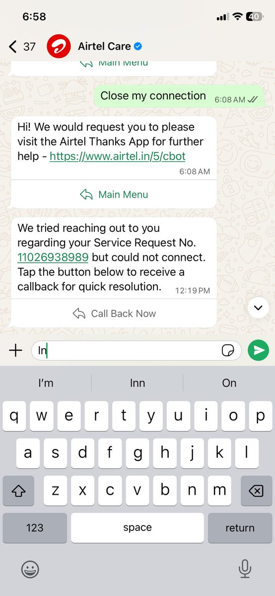 Coolisfool1's tweet photo. @airtelindia @Airtel_Presence 
Airtel is on of the worst network if you want disconnect WiFi  after call they will put you on indefinite call line and no one pick first call 7 min , second time call almost 13min,I have the screenshot stop harassing your customer @airtelindia https://t.co/2lmBuJ6956