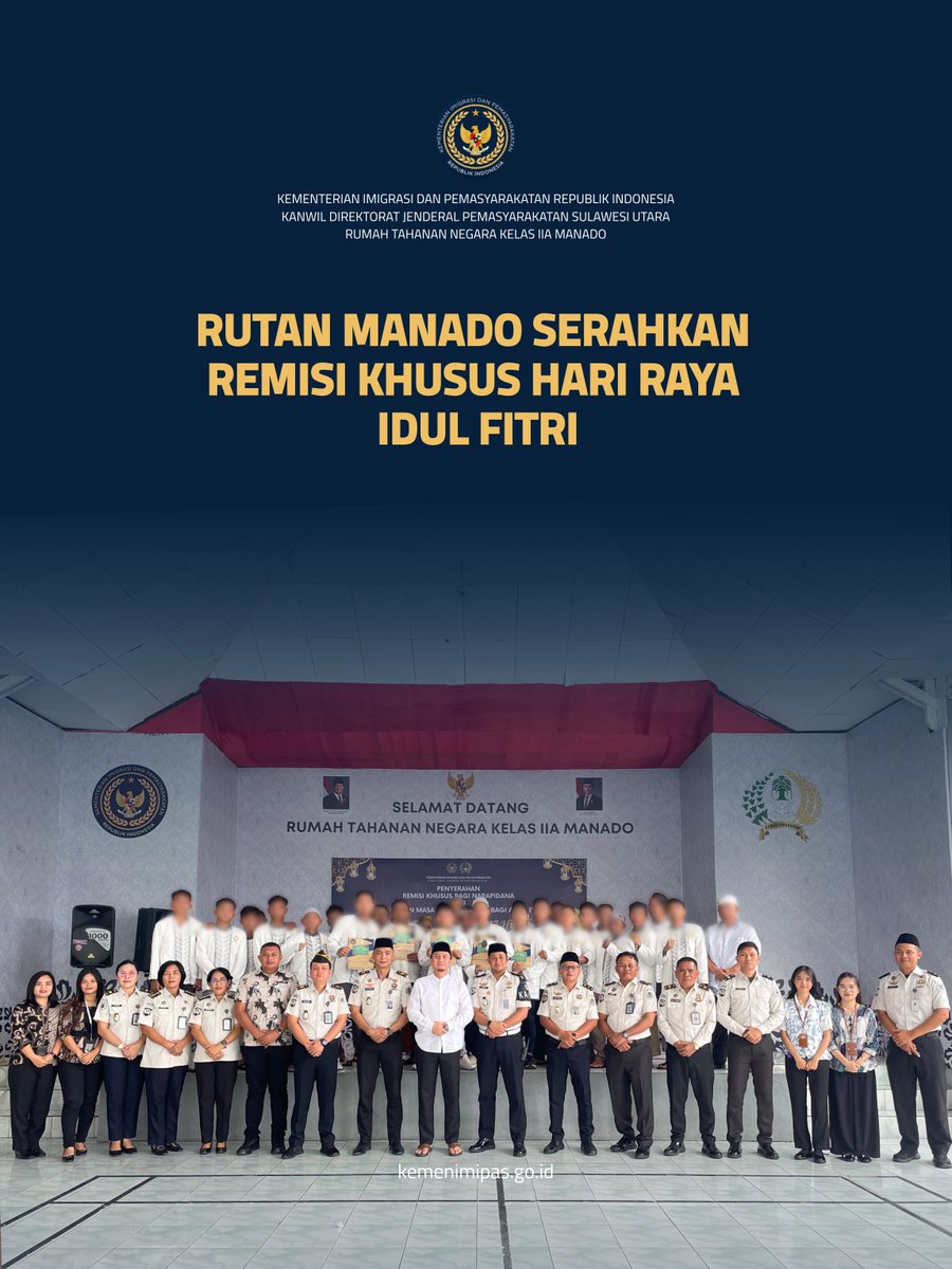 humasrutan81822's tweet image. Manado, 21 Maret 2026 — Rutan Manado Serahkan Remisi Khusus Hari Raya Idul Fitri

#Kemenimipas
#Pemasyarakatan
#KanwilDitjenPASSulut
#RutanKelasIIAManado