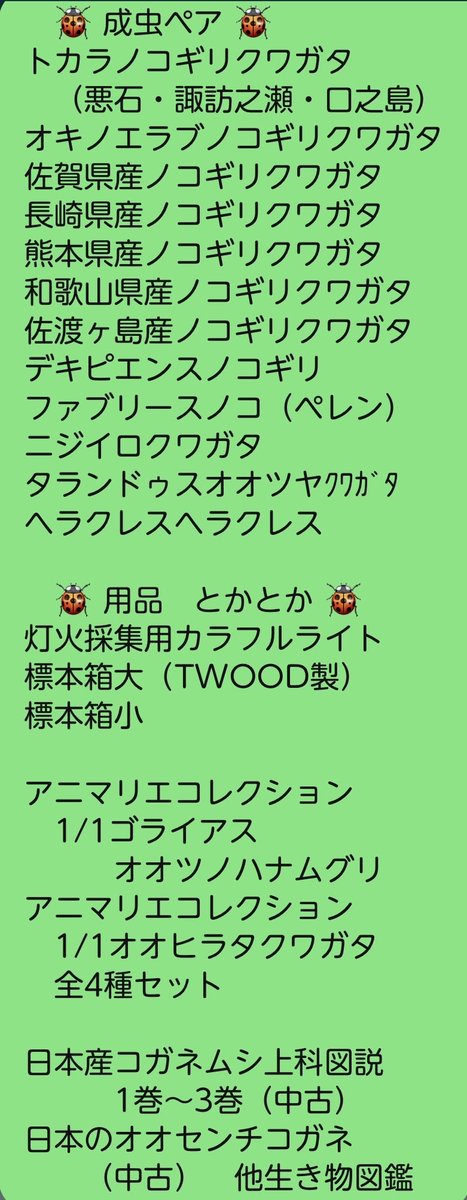 pureforest_sb's tweet photo. 3/22(日) ビーマニに出店させていただきます。　リストです。　目玉は黒島産ミヤマ♀とデキピエンスノコペアかな。。。♡    メンバーはゆーたろ＆ミミです。　ゼヒゼヒお立ち寄りくださいませネ♡ https://t.co/4PIPasSkEP