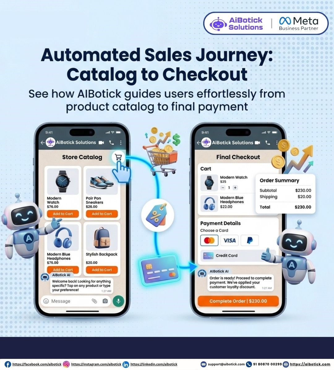 AiBotick's tweet image. 𝐂𝐚𝐭𝐚𝐥𝐨𝐠 𝐭𝐨 𝐂𝐡𝐞𝐜𝐤𝐨𝐮𝐭 🛍️

Automated sales journey:

📱 Browse catalog
🛒 Add to cart
💳 Complete payment

All in WhatsApp. Seamless. Automated.

→ aibotick.com

#SalesJourney #CustomerJourney #CheckoutOptimization #SalesFunnel #ConversionFunnel