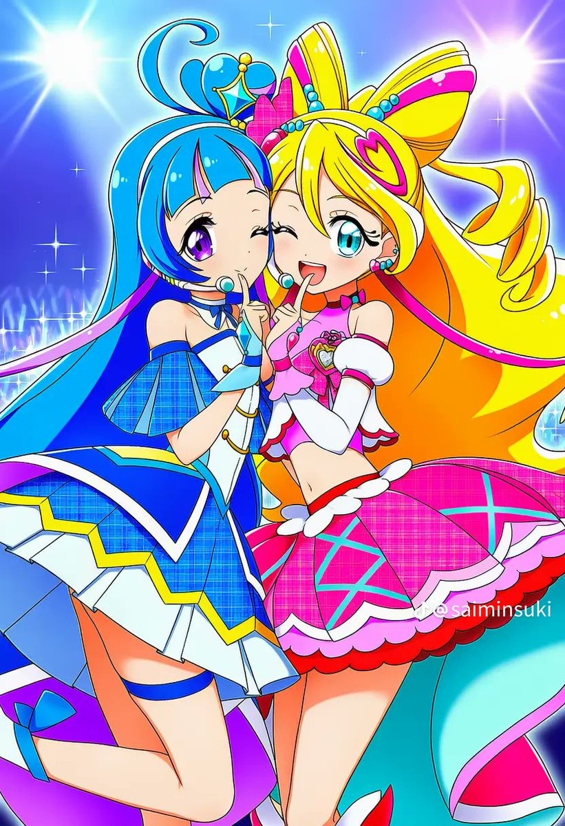 【一点物:イラストアート】★GET YOUR SHINING STAR★ Chan uta nana wink idol 2 💛🩵 #precure #aiイラスト 2026 love