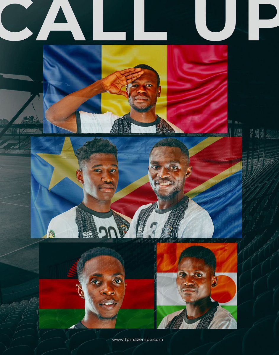 TPMazembe's tweet image. #CallUp 
Fiers de nos 5 internationaux appelés pour la trêve de mars 2026 - du 23 au 31 :
🇹🇩 GONI (Tchad - Première convocation de sa nouvelle nationalité sportive !)
​🇨🇩 NYEMBO &amp;amp; BONGELI (RDC U23)
🇲🇼 MWAUNGULU (Malawi)
🇳🇪 IBRAHIM (Niger)
​Bonne chance à nos ambassadeurs ⚫️⚪️🔥