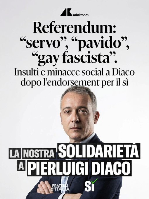 pinu_mi's tweet image. #IoVotoSì
Se sei artista e voti no... sei un testimonial
Se sei artista e voti #Sì... sei un gay fascista!
Il suo errore? Non essere salito sui carretti del gay pride con gli Zan e le Elly.
Sarebbe stato applaudito e non ricoperto da insulti e minacce dai falso ipocriti sinistri!