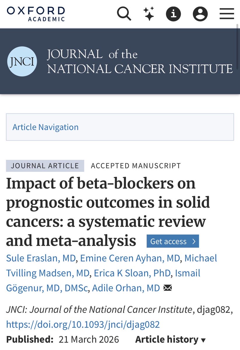 yekeduz_emre's tweet photo. 👉New meta-analysis (603,827 patients) finds beta-blockers may improve survival in solid cancers 

Promising repurposing potential, but caution due to observational data.

@NCICancerCtrl @OncoAlert #Cancer #oncology 

https://t.co/E2CTezGKG8 https://t.co/hxeceBQ7YZ