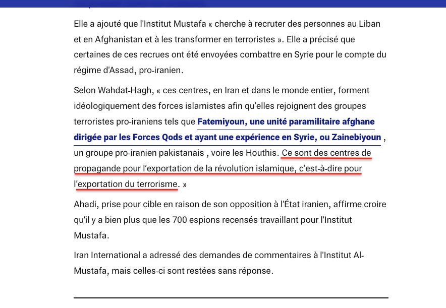 denisedetralala's tweet photo. Des inquiétudes en Europe

En Europe également, cette institution fait l’objet d’une attention croissante.

En 2024, l’#Allemagne a également ouvert une enquête sur l’institut #AlMustafa, un campus de l’État iranien basé à #Berlin, géré par l'université Internationale Al-Mustafa (#MIU), selon le journal Bild.

Les autorités allemandes auraient identifié environ 700 personnes liées au réseau dans les fichiers examinés. L’enquête porte notamment sur :
· risques d’espionnage
· rôle possible comme plateforme de recrutement pour des activités terroristes en Europe
https://t.co/7lMgOxuawq