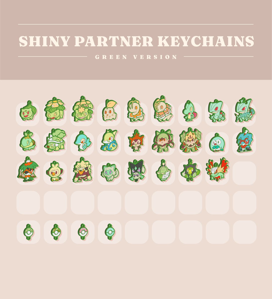 sunlitslumber's tweet photo. I've updated the keychain listings to include mega evolutions! Here's the chart for shiny grass types and green friends! ✨🍃 https://t.co/4Y31wYjPaU